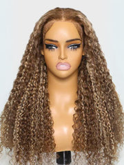 [200% Density from 22"] 6x4.5 Pre Cut Lace Curly Wig Put On And Go Quick Easy Honey Blonde Body Wave & Water Wave Wig