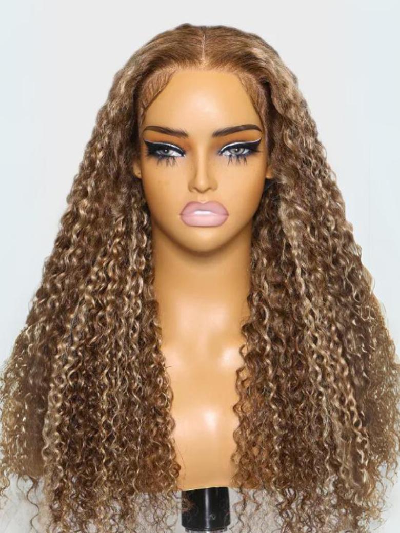 13x4 Lace Front Honey Blonde Highlights Water Wave Pre-Everything Wig With Invisible Knots