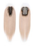 Petaluxe 3.5x5.5 HD Lace Sandy Blonde Dark Roots Straight Clip On Hair Topper
