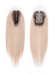 3.5x5.5 HD Lace Sandy Blonde Dark Roots Straight Clip On Hair Topper