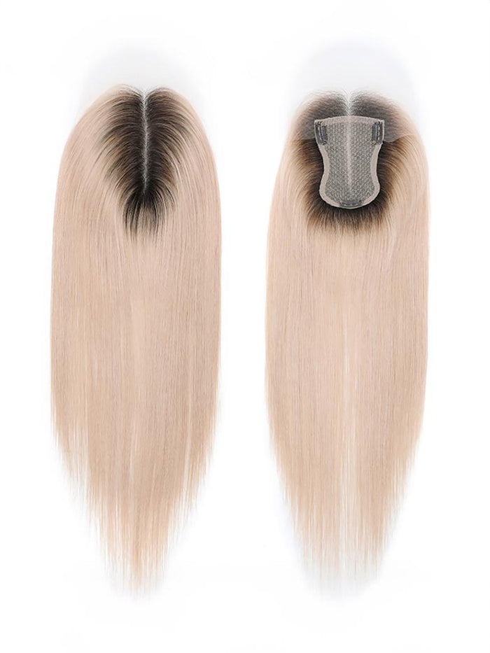 Petaluxe 3.5x5.5 HD Lace Sandy Blonde Dark Roots Straight Clip On Hair Topper