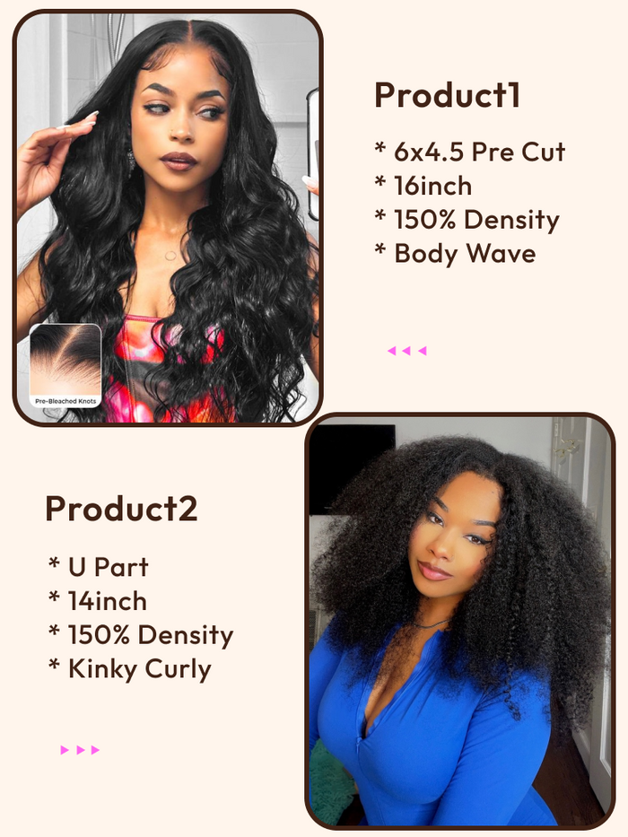 Petaluxe 2 Wigs $175 for 18" Pre Cut 4x4 Lace Yaki Straight Hair Wig and 16" Middle Part Lace Kinky Straight Hair Wig