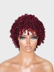 Glueless Burgundy Afro Kinky Curly 100% Human Hair Wig