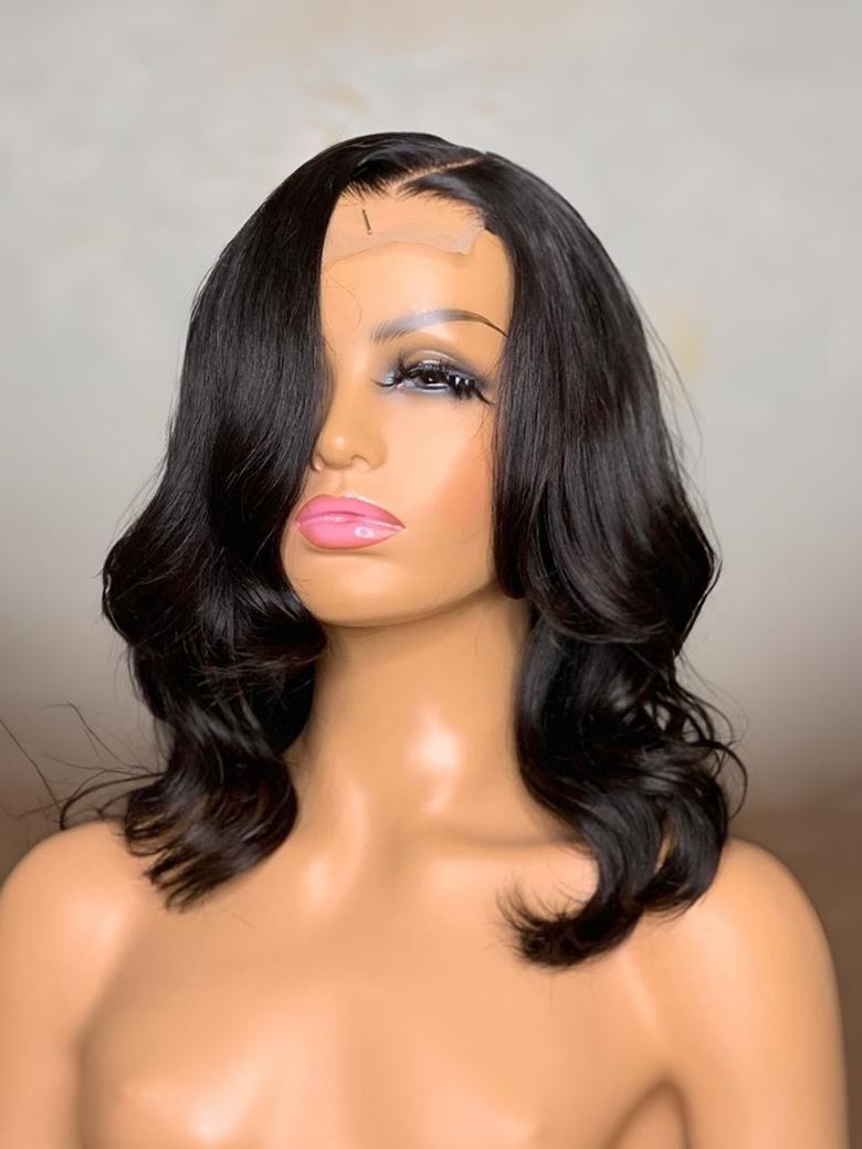 5x5 Closure HD Lace Black Shoulder Length Bob Body Wave Glueless Wig