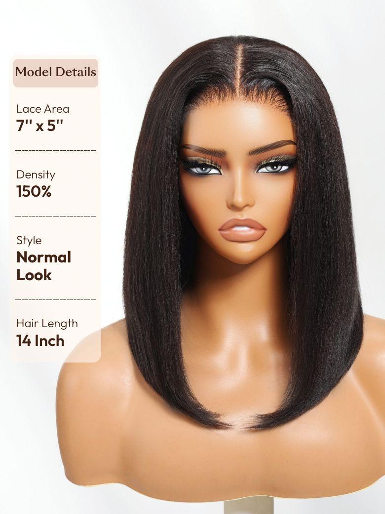7x5 Bye Bye Knots? Wig Black Yaki Bob Glueless Bleached Knots Wig With Drawstring