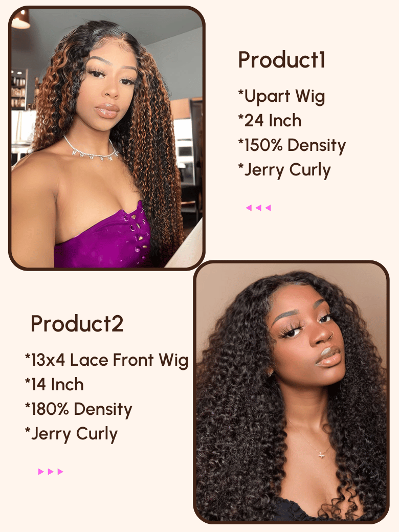 [2 wigs=$229] 24" Upart Jerry Curly Wig and 14" 13x4 Lace Front Jerry Curly Wig