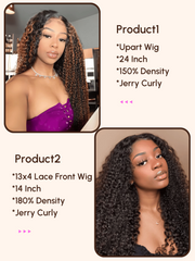 [2 wigs=$229] 24" Upart Jerry Curly Wig and 14" 13x4 Lace Front Jerry Curly Wig