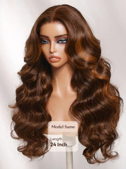 7x5 Bye Bye Slip? Lace Auburn Brown with Copper Highlights Body Wave Drawstring Wig
