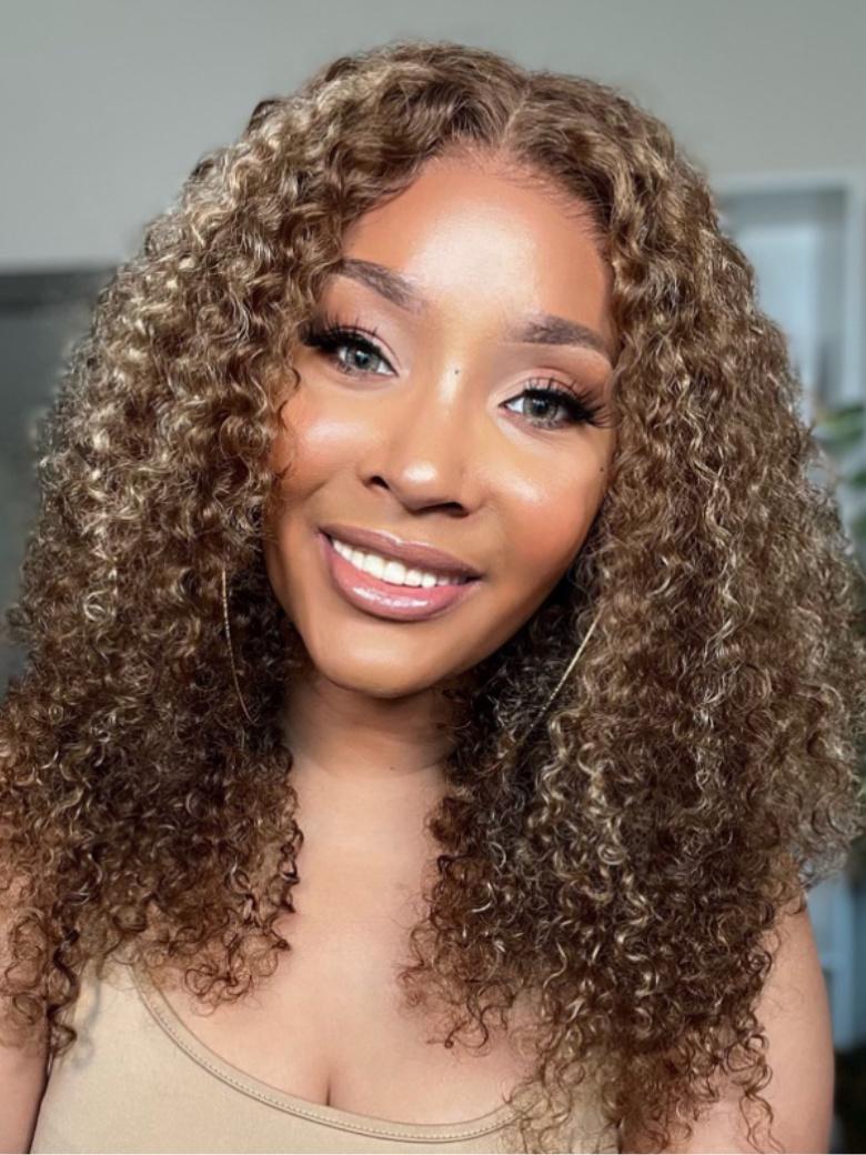 13x4 Lace Front Honey Blonde Kinky Curly Bob Wig