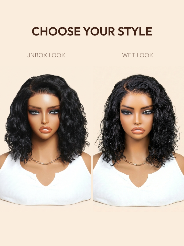 Bye-Bye Slip? 6X4 Glueless Lace "C" Side Part Loose Wavy Bob 220% High Density Drawstring Wig For Beginners