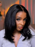 Petaluxe 7x5 Bye Bye Slip? Glueless Lace Black Yaki & Pre Layered Yaki Bob Bleached Knots Drawstring Wig