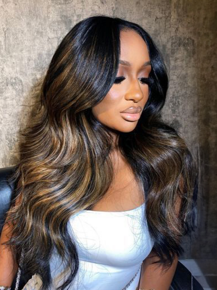 Petaluxe 13x5 Middle Lace Part Wig Highlight Body Wave Shadow Root Blonde Human Hair Wig 150% density
