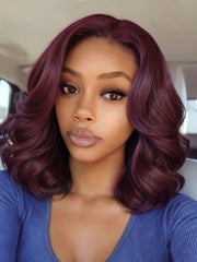 Black Cherry Bye-Bye Knots? 7x5 Lace Glueless Bob Drawstring Wig with Curtain Bangs
