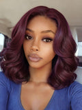 10 Inch 7x5 Lace Glueless Bob Bye-Bye Knots? Petaluxe Black Cherry Drawstring Body Wave&Straight Wig with Curtain Bangs