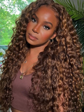 Petaluxe [All Length $129] 200% Density 13x4 Lace Front Toffee Brown With Highlights And Cute Curls