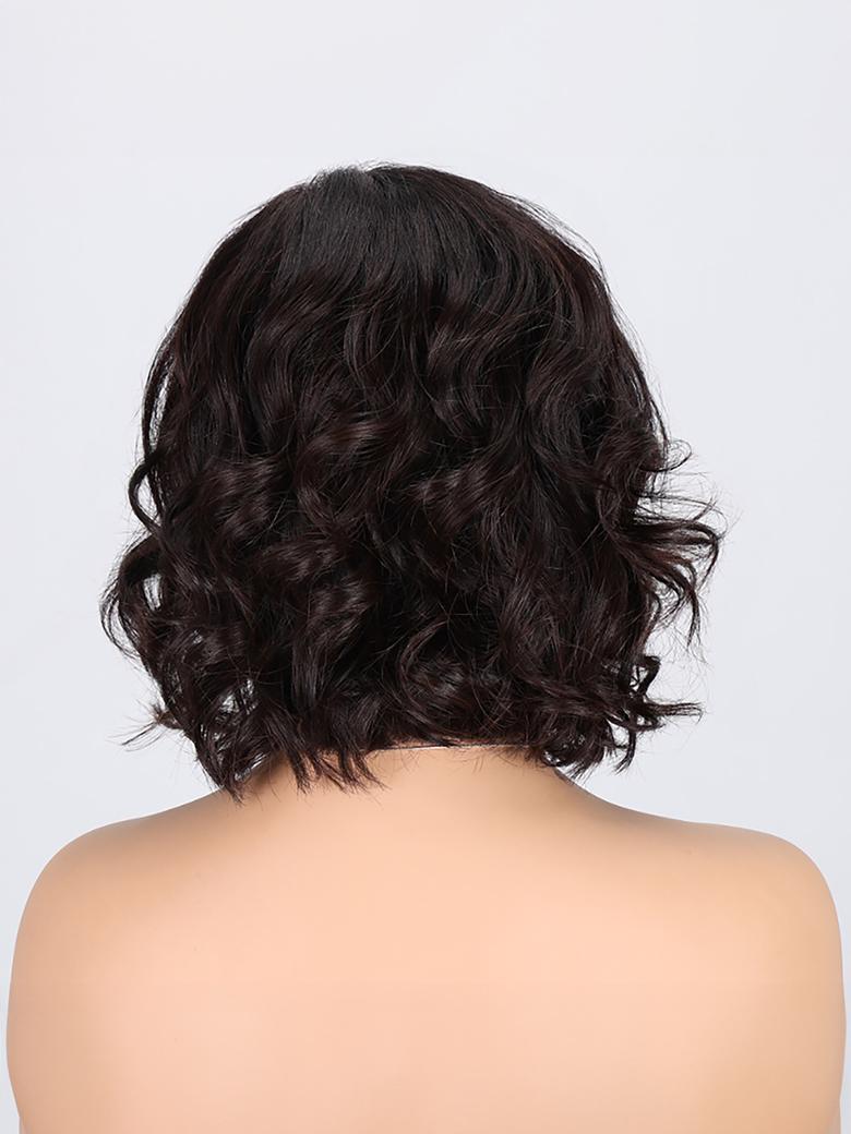 High-level Machine Made Dark Brown Side Part Loose Wave Bob Wig