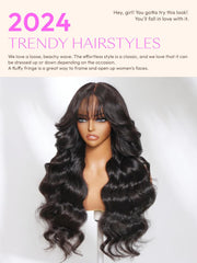 13x4 Pre-Everything Glueless Lace Frontal Fluffy Layer Natural Loose Wave Wig With Air Bangs