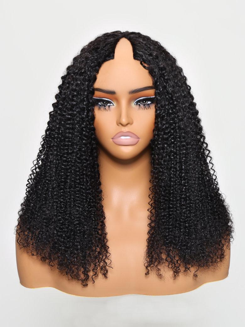 EasiContour V Part Kinky Curly Wig Glueless Protective Style Human Hair Wig 150% Density
