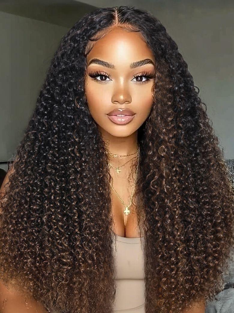 EasiContour? V Part Black to Chestnut Brown Jerry Curly Drawstring Wig