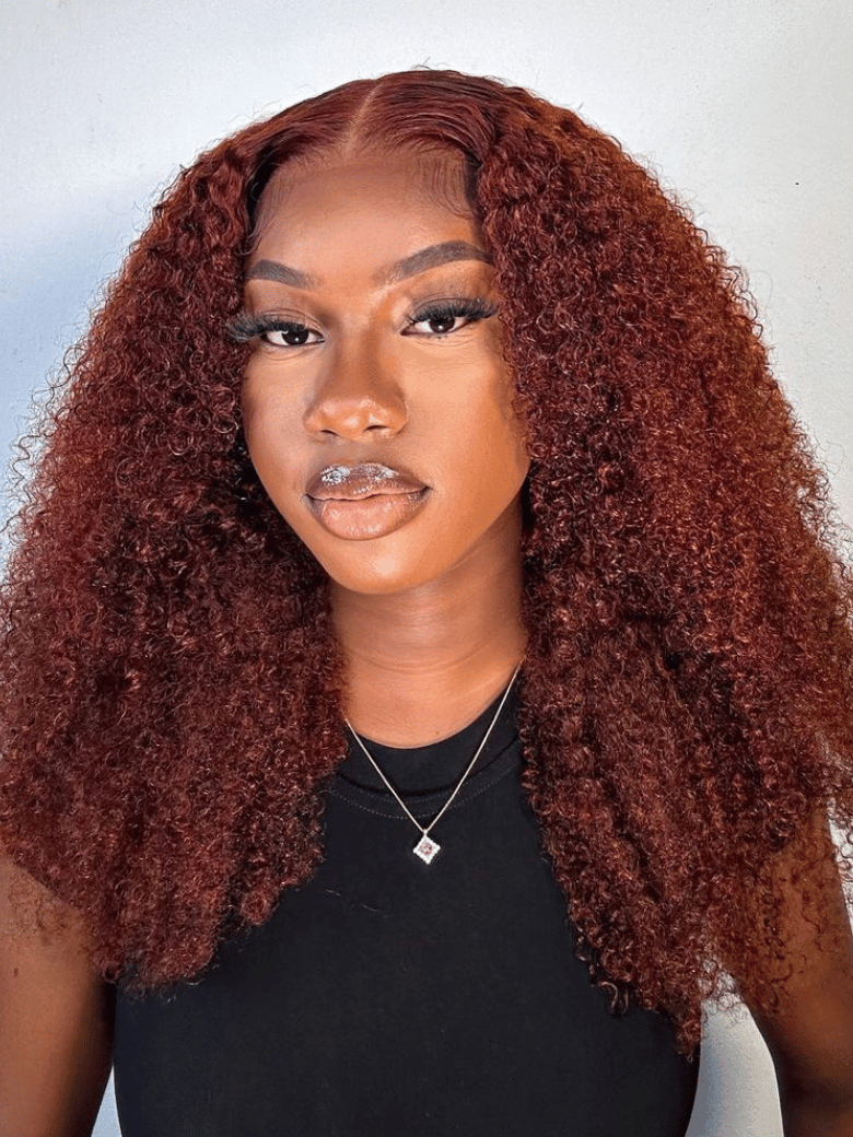 20 Inch 13x4 Lace Front Kinky Curly Wig Reddish Brown Color 150% Density No Baby Hair
