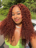 Petaluxe [18"=$17 by installments] 13x4 Lace Frontal Reddish Brown Curly Hair with Babyhair Pre-bleached Knots Human Hair Wig
