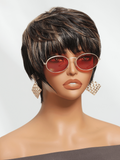 Petaluxe Light Brown Highlights Short Pixie Cut Human Hair Glueless Wig