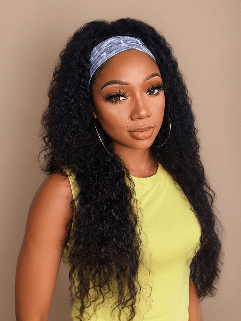 Hair Headband Scarf Hair Wig Curly Virgin Human Hair Glueless Wigs No plucking wig for women Virgin Hair Non Lace Front Wig