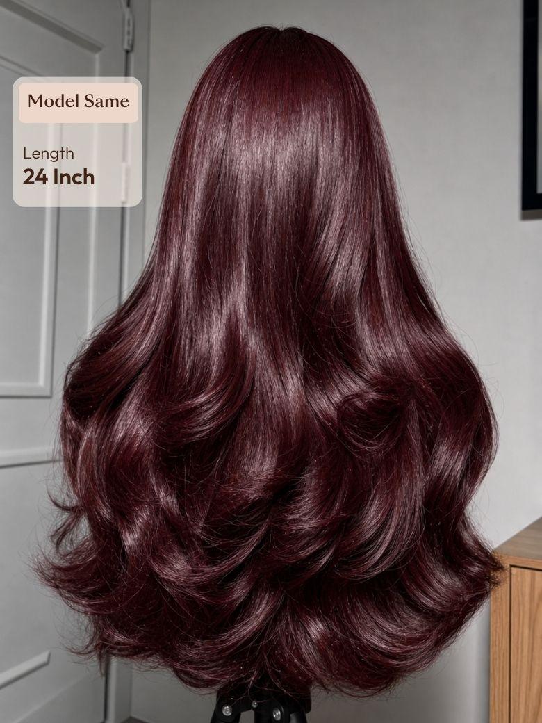 7x5 Bye Bye Slip? Lace Chocolate Brown Loose Wave Drawstring Wig with Platinum Blonde Highlighted Face Framing Layers