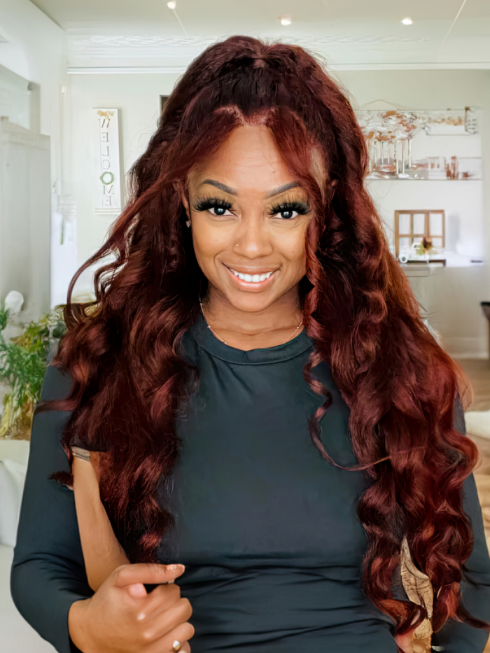 Petaluxe 16inch Pre Cut Lace 4x4 Lace Red Brown Kinky Straight Quick & Easy Glueless Air Wig