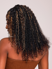 [From 20"] 6x4.5 Pre Cut Lace Curly Wig Put On And Go Quick Easy Black With Blonde Highlights 150% Density