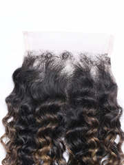 4x4 Lace Closure With 4 Bundles Jerry Curly #FB30 Brown Balayage Color
