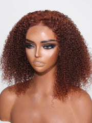 13x4 Lace Front Reddish Brown Bouncy Kinky Curly Bob Wig