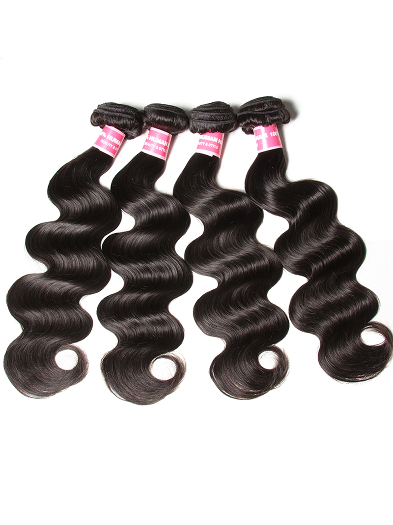 Hair Body Wave Hair Bundles with Closure 100% Unprocessed Human Hair 4 Bundles with Middle Part T Part Lace Closure Natural Color