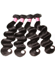 Hair Body Wave Hair Bundles with Closure 100% Unprocessed Human Hair 4 Bundles with Middle Part T Part Lace Closure Natural Color