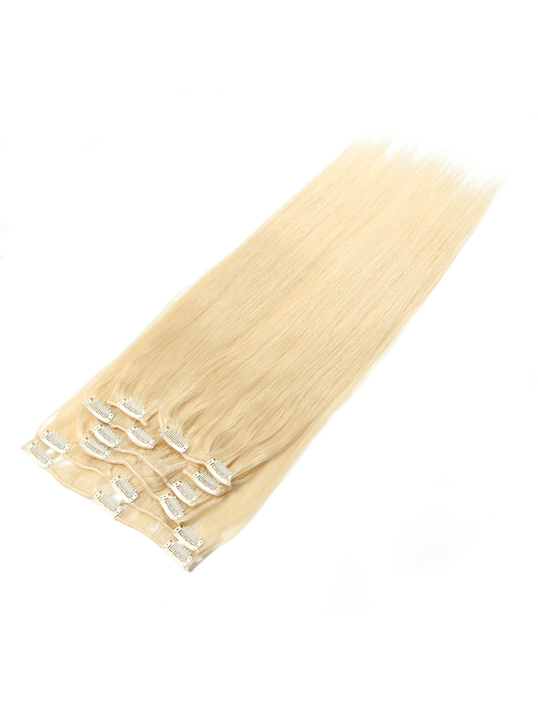 100g #613 Lightest Blonde Clip In Hair Extensions Virgin Hair Extensions 8Pcs/set