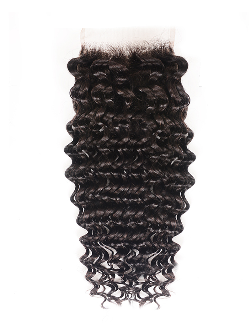 Deep Wave 4 Bundles with 5x5 Free Part HD Lace Closure Natural Black