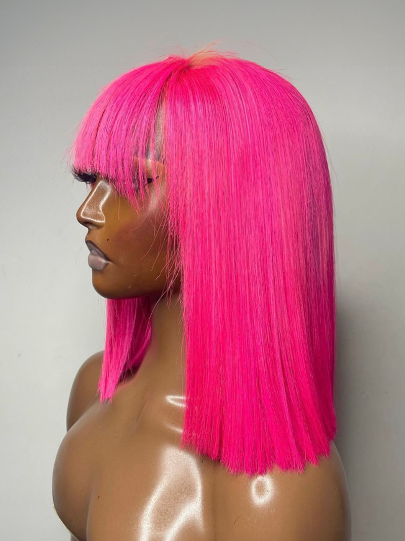 13x4 Lace Front Fiery Pink Shoulder Length Bob Wig With Bangs