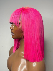 13x4 Lace Front Fiery Pink Shoulder Length Bob Wig With Bangs
