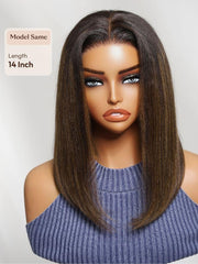 Bye-Bye Knots 7x5 Lace Brown With Blonde Piano Highlights Blunt Bob Wig with Dark Roots