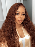 [13x4 Lace $89] Petaluxe 13x4 Lace Front Brownish Red Color Water Wave 150% Density Autumn Breeze Wig