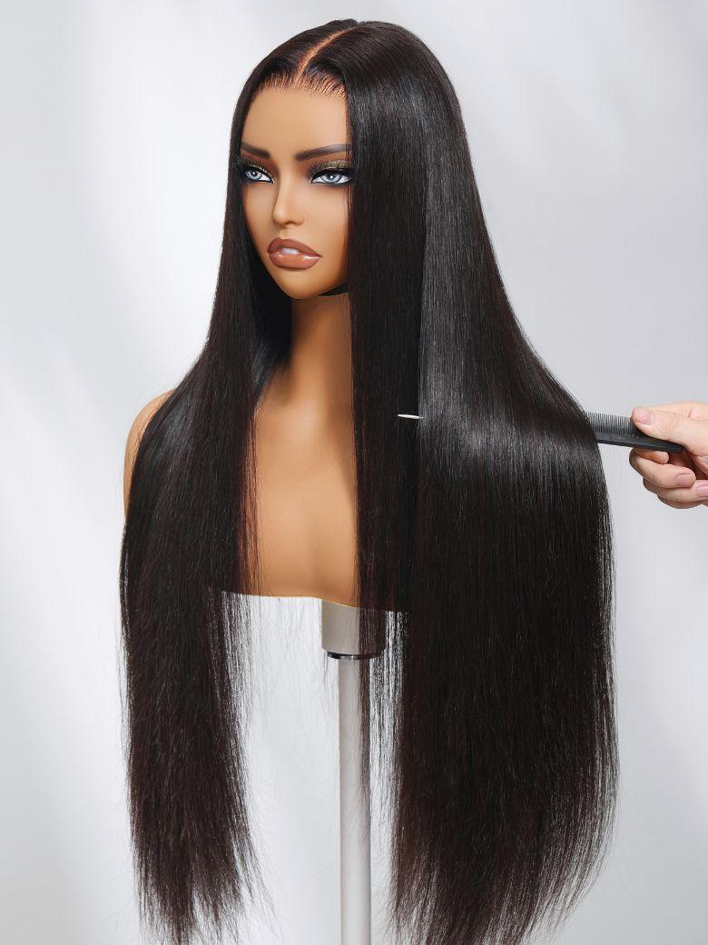 7x5 Glueless Lace Bye Bye Knots Wig Black Straight Bleached Knots Wig 150% Density