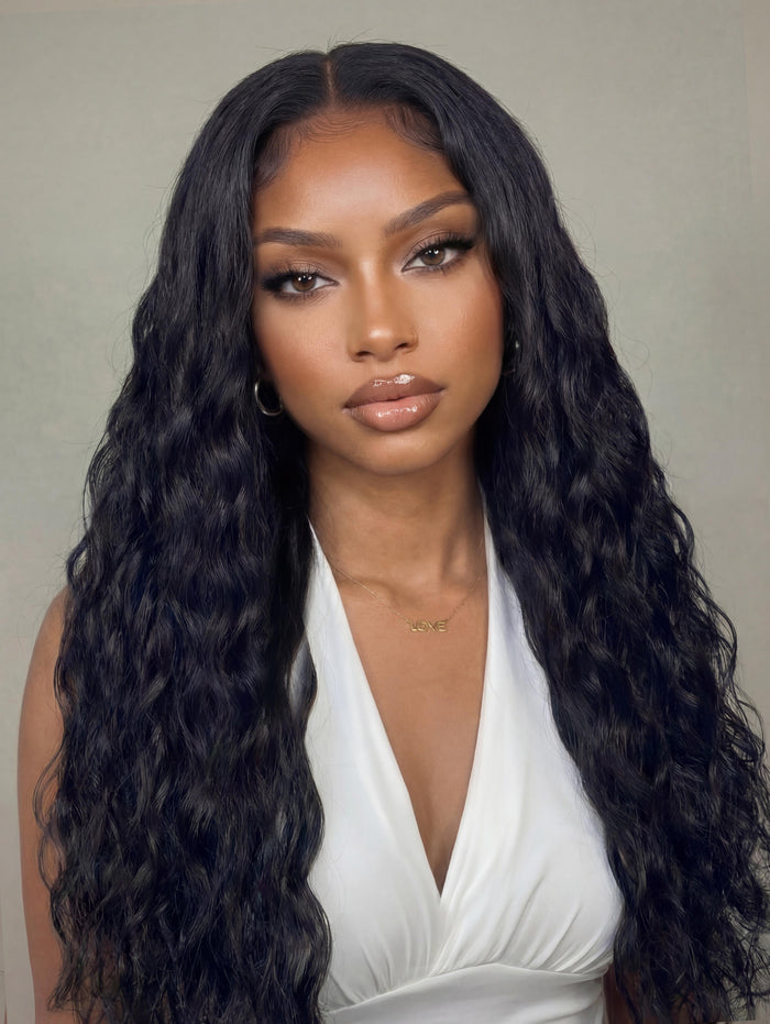 Petaluxe [22"= $118] From 18" 13x4 Pre-Everything? Natural Black Micro Water Wave Wig With Invisi Drawstring