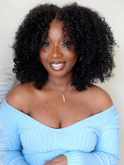 [From $59] Kinky Curly Super Bouncy Middle Lace Tpart Natural Black Human Hair Wigs