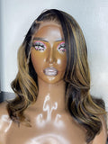 Petaluxe 13x4 Lace Front Black With Medium Auburn Brown Highlights Straight Bob Wig