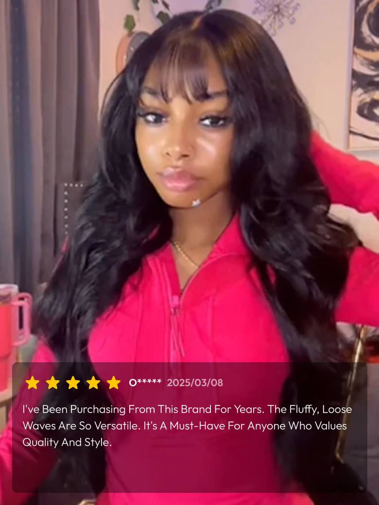 13x4 Pre-Everything? Lace Frontal Black Fluffy Natural Loose Wave Curtain Bangs Wig