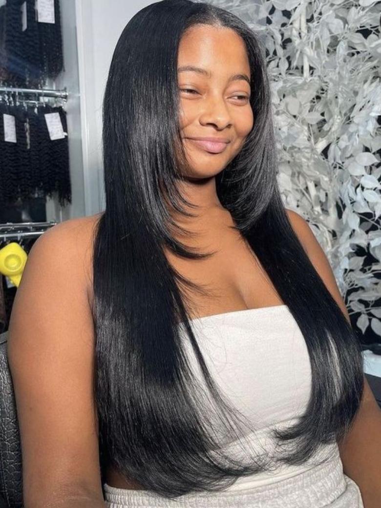 [From 28"] 250% High Density 13x4 Lace Front Inner Buckle Straight Butterfly Layered Haircut