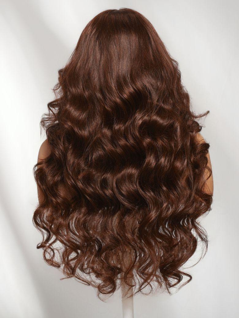 7x5 Bye Bye Slip? Lace Auburn/Red Brown Fluffy Loose Wave Wig with Wispy Bangs 180% Density