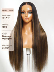 13x4 Pre-Everything? Lace Frontal Balayage Highlights Yaki Straight Drawstring Wig