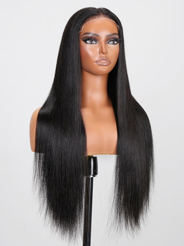 [22"=$122] 6x4.5 Pre Cut Lace Straight Black Wig With Breathable Cap Bouncy 150% Density