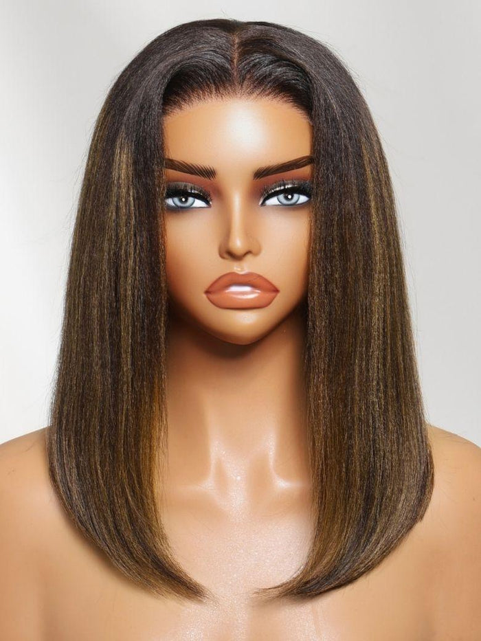 Petaluxe 7x5 Bye Bye Slip? Lace Balayage Highlights Yaki Straight Bob Wig with Invisi Drawstring